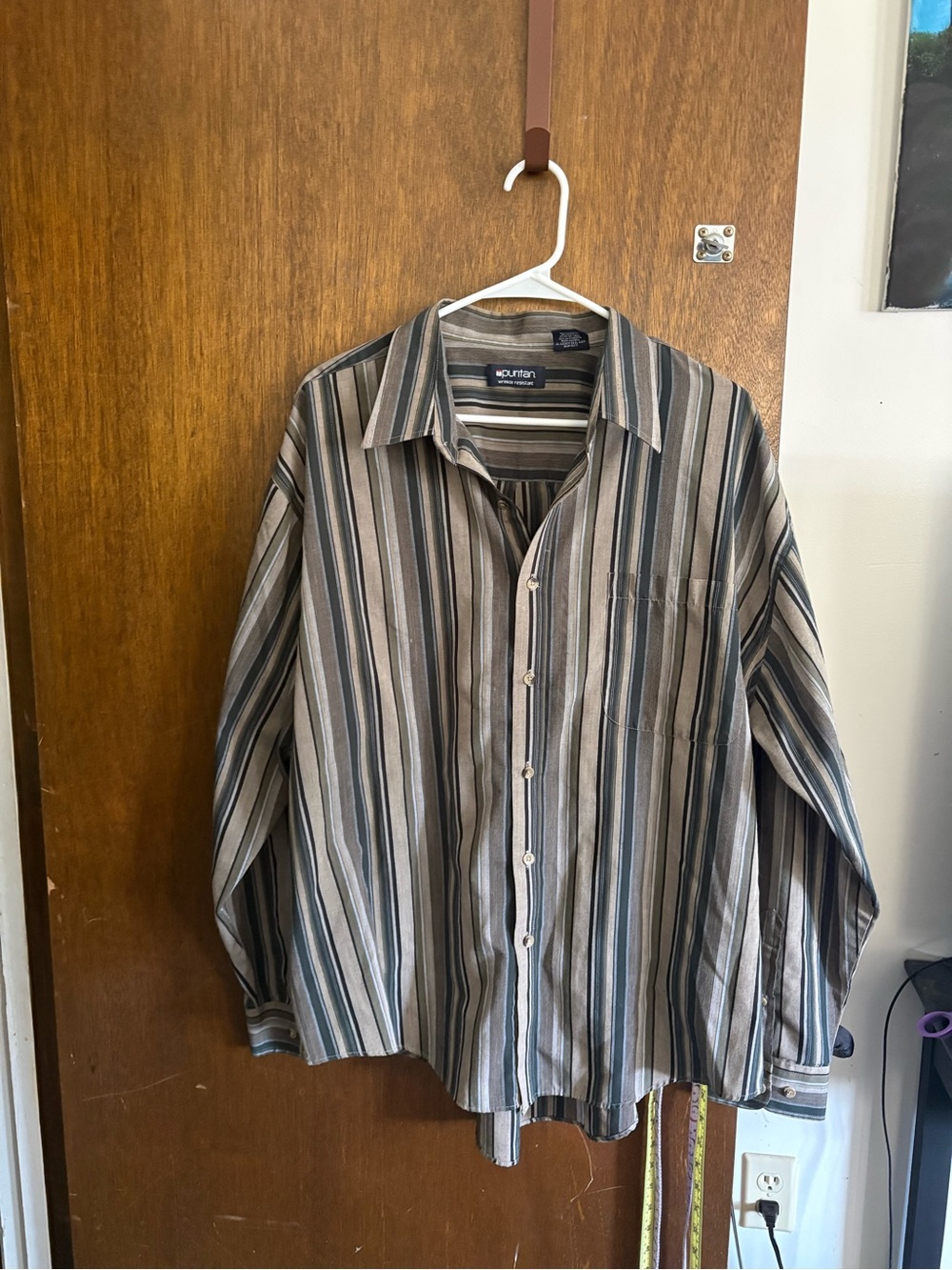 Puritan Men's Long-Sleeve Striped Button-Down Shirt - Tan & Blue